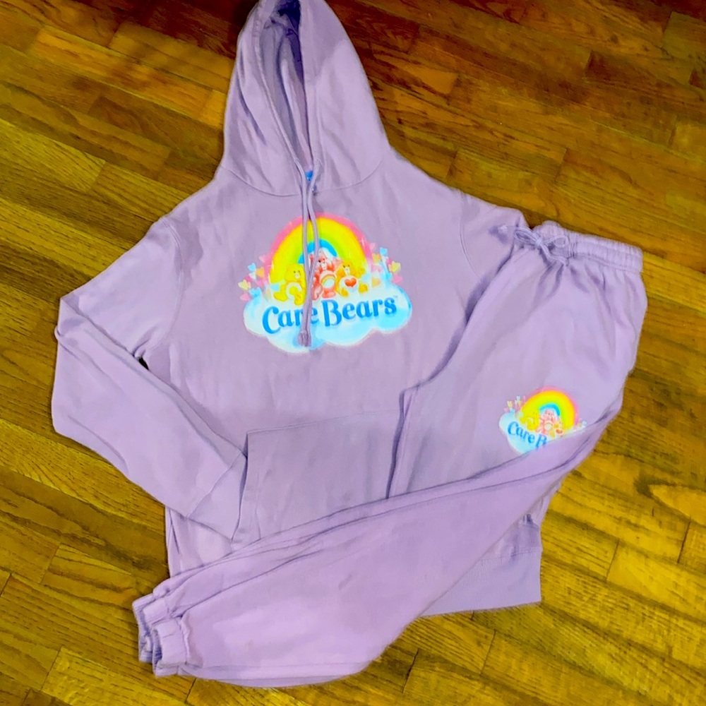 Care Bears Lavender 2 pc Jogging set/hoodie&o ants EUC WORN 2x if that!